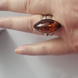Vintage Polish Amber Sterling Ring Size 8.5